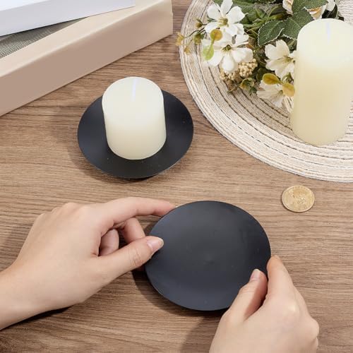 GORGECRAFT 2Pcs Black Small Candle Plate Flat Round Candlestick Stand Holders - Image 3