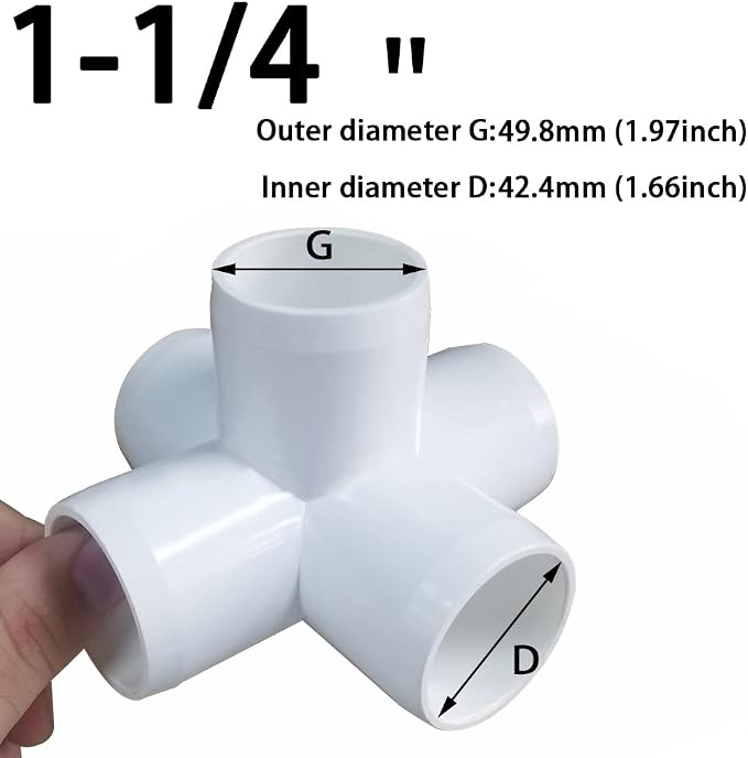 1-1/4“ Tee PVC Fitting 5 Way Elbow Connector, Furniture Grade 90 Degree Elbow - Image 2