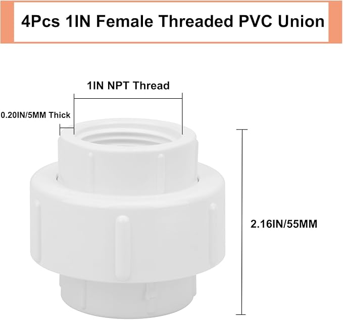4Pcs 1Inch Female Threaded PVC Union Coupling Pipe Fitting 1'' PVC FNPT Female - Image 2