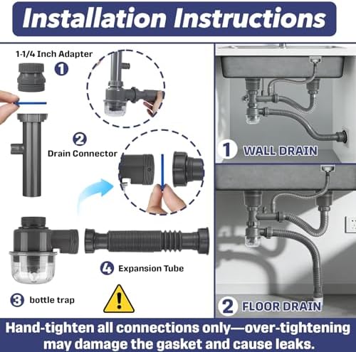 1-1/4" & 1-1/2" PVC Bottle Trap Plumbing Kit - Image 4