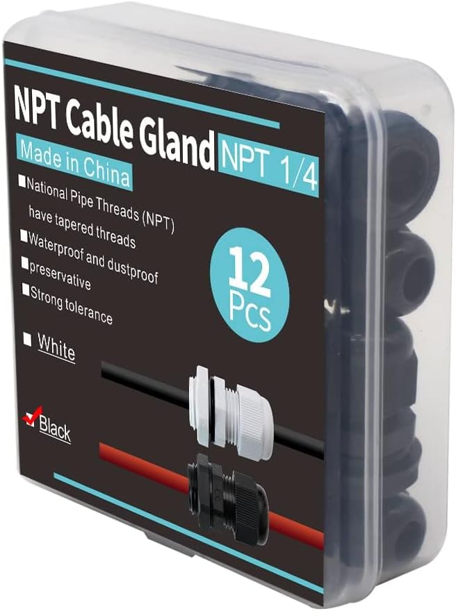 12-Pack 1/4" NPT Cable Glands, IP68 Waterproof Nylon PA66 Strain Relief Cord - Image 9