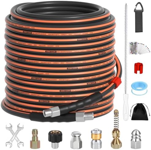 100FT Sewer Jetter Kit for Pressure Washer, 1/4" NPT Corner Drain Cleaner Hose by Unknown