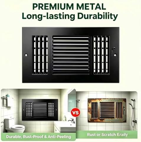 12x6 Inch Duct Opening Ceiling Register, 3-Way Steel Sidewall Air Vent Grille - Image 6