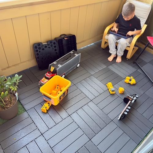 60 Pack Plastic Interlocking Deck Tiles, 60 sq. ft Patio Deck Tile, Dark Gray - Image 2