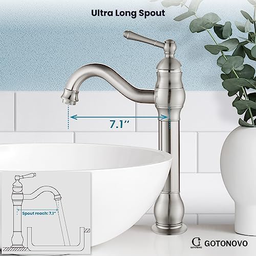 gotonovo Vintage Bathroom Vessel Sink Faucet, Brushed Nickel, No Drain - Image 4