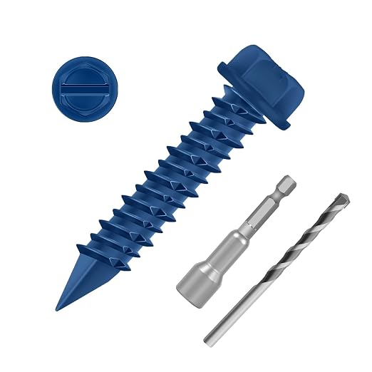 1/4" x 1-1/4" Blue Hex Head Concrete Screw Anchor Kit by Etauwe