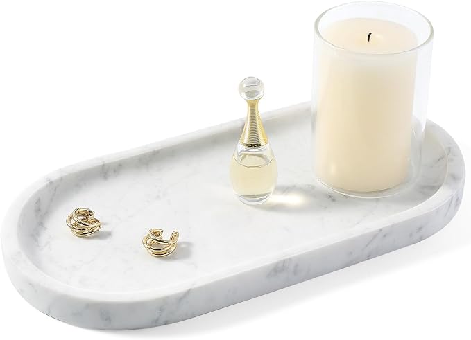 Natural White Marble Tray for Home Decor, Catchall Tray for Perfume by Koville