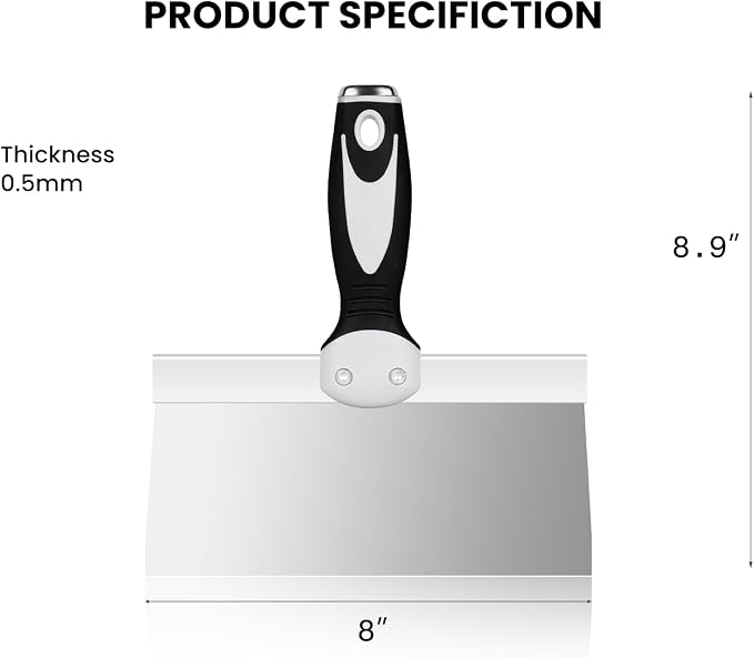 Mister Rui 8" Stainless Steel Drywall Taping Knife, Soft Grip Handle | 8" - Image 7