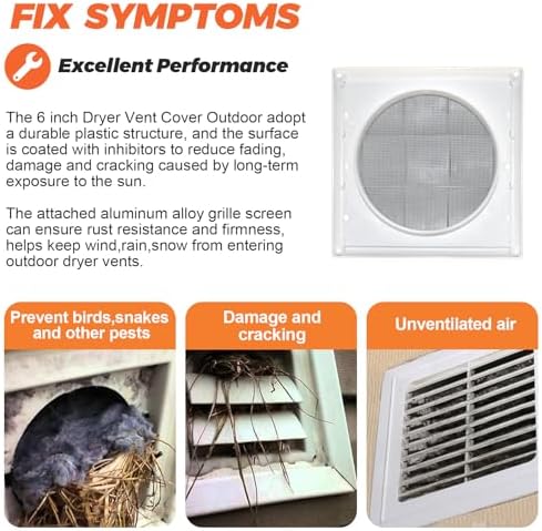 Beaquicy 6'' Louvered Dryer Vent Cover 8" x 8" Outside Dimensions - Image 4