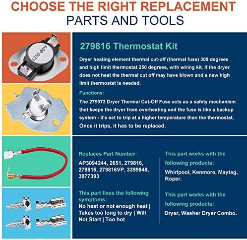 3387747 Dryer Heating Element & 279816 Thermostat Kit & 279973 3392519 Thermal - Image 4