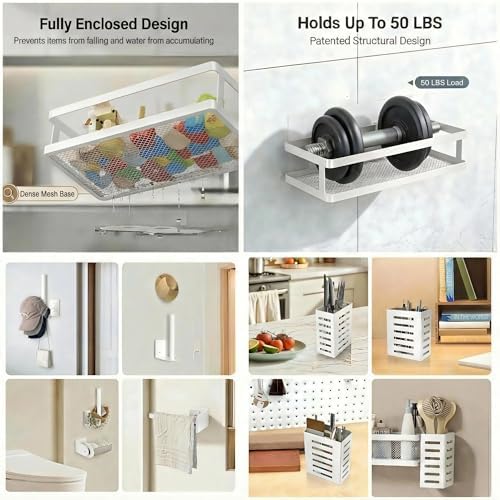 PUSDON 5-in-1 Shower Caddy & Kitchen Organizer Set, Wall Mount Wide Spice Rack - Image 5