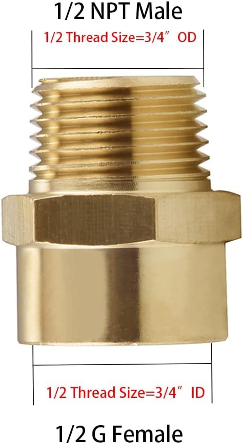 2 Pack 1/2" G Female Thread to US 1/2" NPT Male Thread Pipe Fitting, Brass Pipe - Image 3