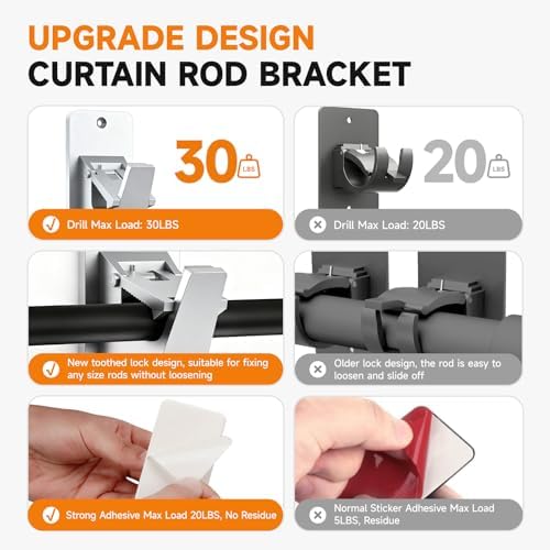 Universal Curtain Rod Holders, No Drill Curtain Rod Brackets, Self Adhesive - Image 4