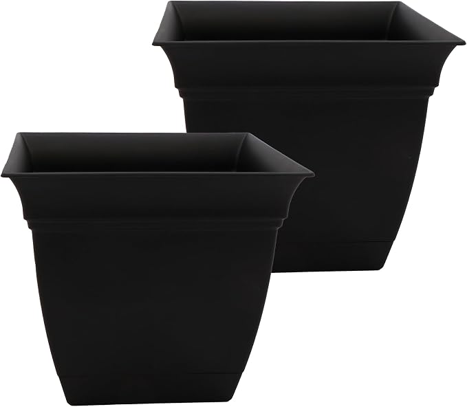 The HC Companies Eclipse Square Planter Pot, 12 Inch, Attached Saucer, Drainage by TheHCCompanies