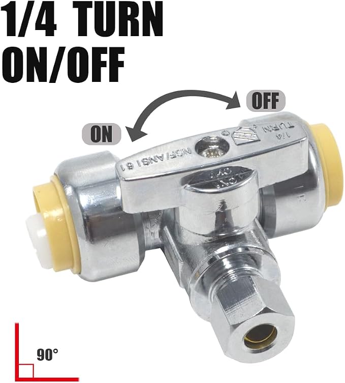 TTFLEX 1/2" Push x 1/2" Push x 3/8" Comp Tee Valve, Shut Off Valve 1/4 Turn | - Image 3