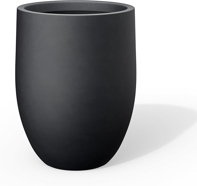 Kante Large Round Bullet Black Concrete Planter 21.7" Tall, Outdoor | Rubber by Unknown
