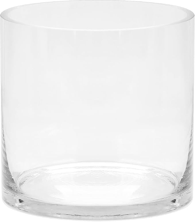 6" Wide 6" Tall Large Hand Blown Sturdy Clear Cylinder Glass Vase, Centerpiece by Unknown