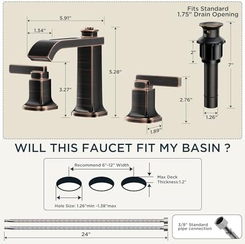 FORIOUS Bathroom Faucet 3 Hole Widespread Sink Faucets Oil Rubbed Bronze - Image 2
