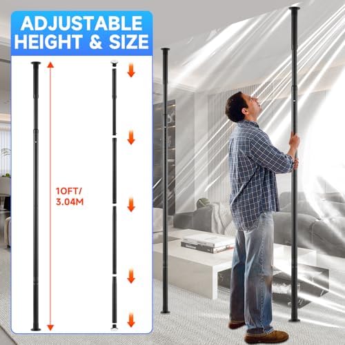 10FT Dust Barrier Poles, 4 Pack Stainless Steel Zipper Walls Poles - Image 3