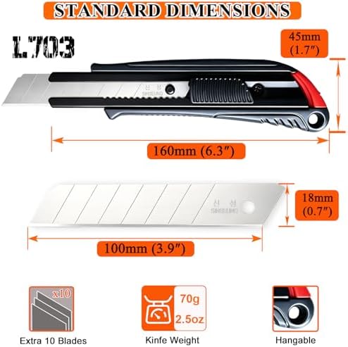 18mm Utility Knife, Auto-Lock Heavy Duty Retractable Box Cutter - Image 7