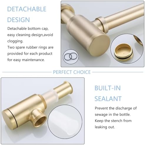 Bottle Trap, Brass Decorative 1 1/4 Bathroom Sink P Trap, Large Body Round - Image 5