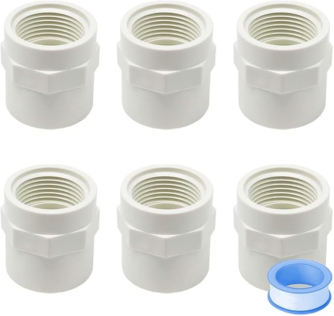 6PCS 1 Inch PVC Coupling Fittings White Slip to Female Thread PVC Pipe Fitting by HayEastdor