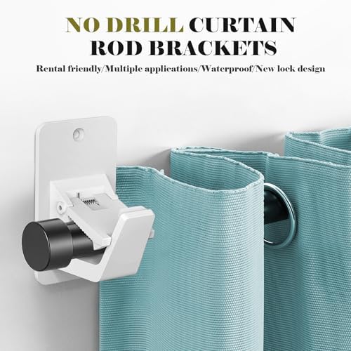 No Drill Curtain Rod Brackets, Universal Curtain Rod Holder, 2 Pack Self - Image 3