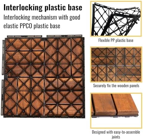 20 PCS Interlocking Deck Tiles, Crossed Pattern 12"x12" Acacia Wood Outdoor - Image 5
