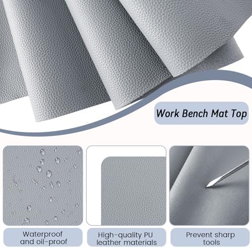 U0U 47.2" x17.3" Workbench Mat, Gery PU Leather Work Bench Mat Top, DIY - Image 3