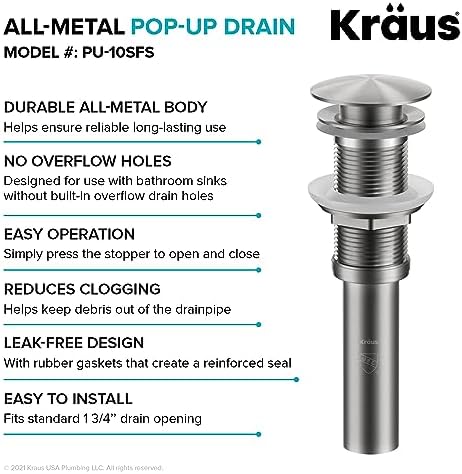 KRAUS Bathroom Sink Pop-Up Drain Assembly in Matte Black - Image 2