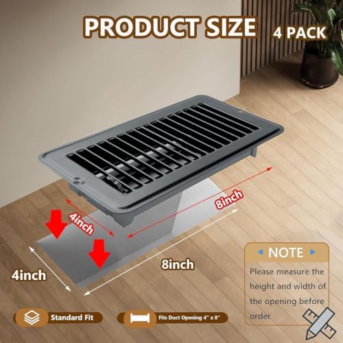 4" X 8" Floor Register 4 Pack Gray Floor Vent Covers Heavy Duty Floor Vent - Image 2
