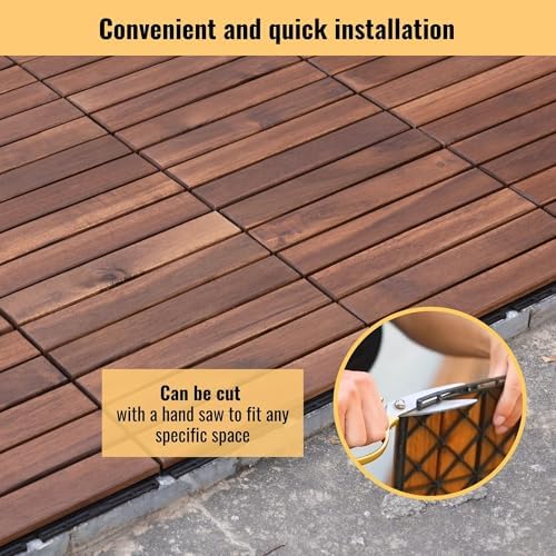 10 PCS Interlocking Deck Tiles, Striped Pattern 12"x12" Acacia Wood Outdoor - Image 6