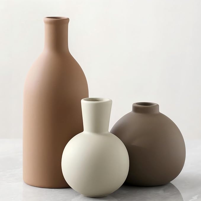 Vase Set of 3 | Ceramic Neutral Vases Home Decor | Rustic Flower Pottery Vases by ooit