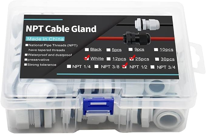 25-Pack 1/2" NPT Cable Glands, IP68 Waterproof Nylon PA66 Strain Relief Cord - Image 7