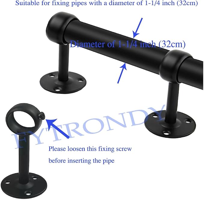 Black Edition Stainless Steel Wardrobe Pipe, Closet Lever Support Rod Holder - Image 6
