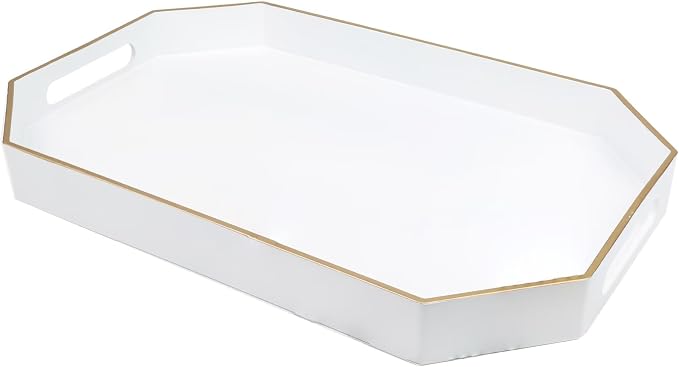 White Decorative Tray with Handles, Octagon Versatile Serving Tray by Omuriko