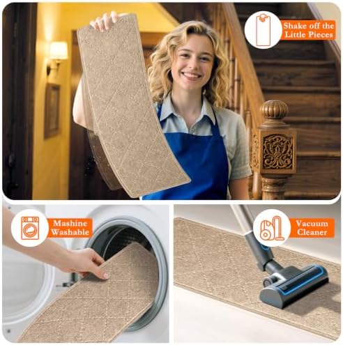 Stair Treads for Wooden Steps 18 PCS Non Slip Stair Rugs Khaki - Image 5