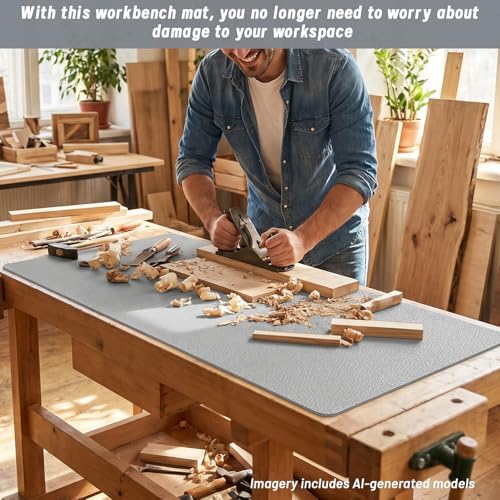 U0U 47.2" x17.3" Workbench Mat, Gery PU Leather Work Bench Mat Top, DIY - Image 4