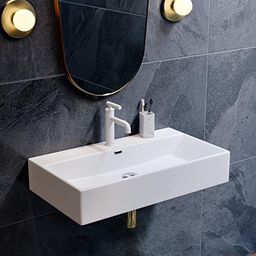 Claire 30" Rectangle Wall Mount Bathroom Sink in Glossy White - Image 2