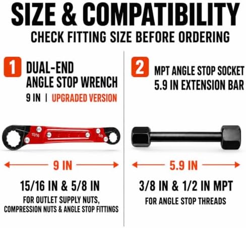 10 Pcs Angle Stop Wrench Kit Plumbing Tool - Image 2