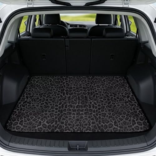 Black Leopard Print Universal Car Trunk Mat, Waterproof Liner by Darisoco