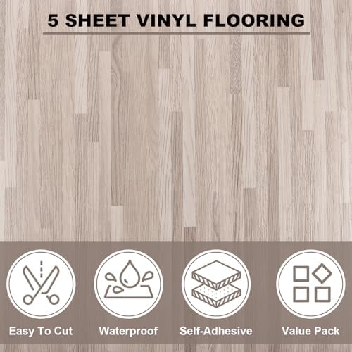 AKOLAFE 5 Sheet Vinyl Flooring 12x12 Peel and Stick Floor Tile Waterproof - Image 3