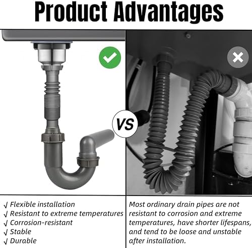 Flexible Sink Drain Kit, 1-1/2 In Expandable P-Trap - Image 6