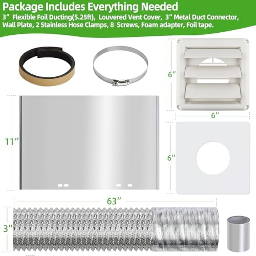 3"Dryer Vent Kit Through Wall w/Hose/Duct Connector/Wall Plate, 9ps Vent Kit - Image 3
