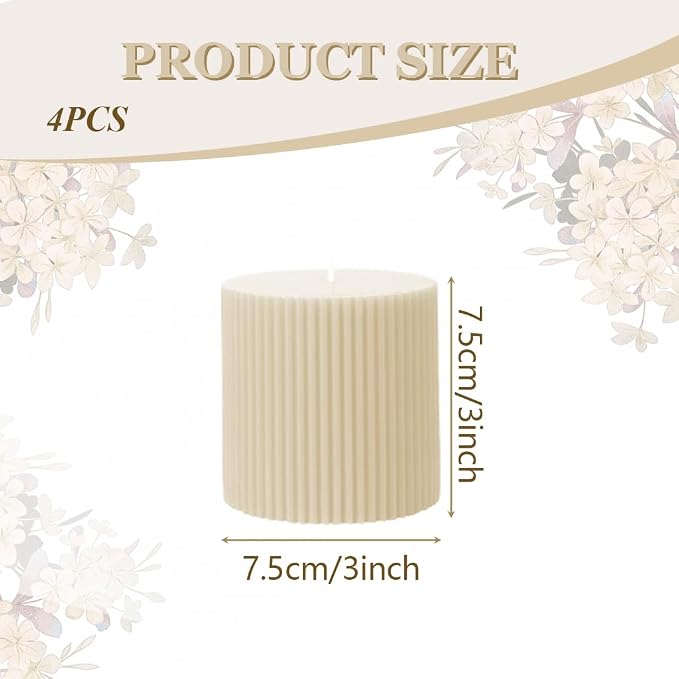 4PC Ribbed Pillar Candles, Small Soy Wax Scented Pillar Candles | Aesthetic - Image 2