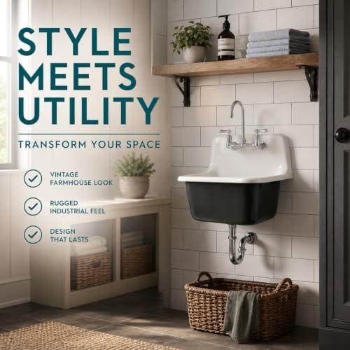20" Cast Iron Small Wall Mount Bathroom Sink & Drain - Image 3