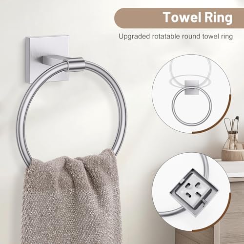 Brushed Nickel Bathroom Accessories, Toilet Paper Holder, Towel Ring & Hook - Image 3