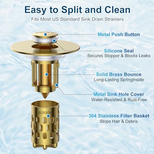 Bathroom Sink Drain Strainer, All Metal Pop-Up Sink Stopper - Image 3