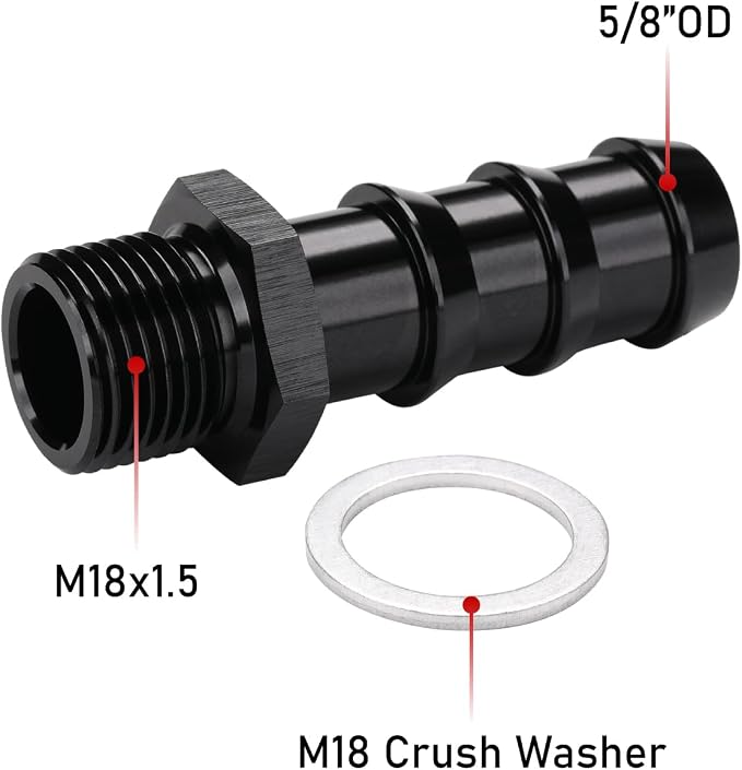 M18x1.5 Male Metric to 5/8 Barb Fuel Pump Inlet Adapter Fitting Aluminum Black - Image 2
