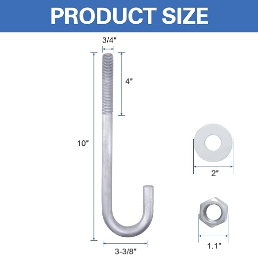 3/4” x 10” J Bolt Anchors for Concrete - Image 3